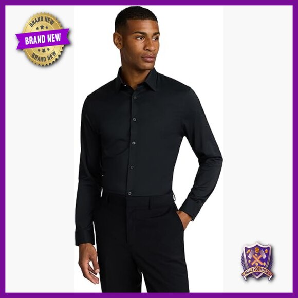 slim fit wrinkle resistant dress shirt Express Men's Slim Solid Wrinkle-Resistant Everyday Performance Dress Shirt in Blue Large Tall